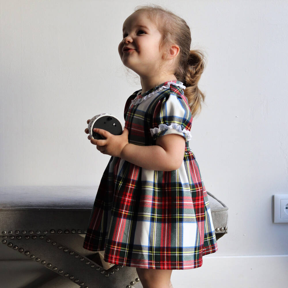 Phi Clothing-فستان قطن تويل كاروهات لون أحمر | Childrensalon Outlet