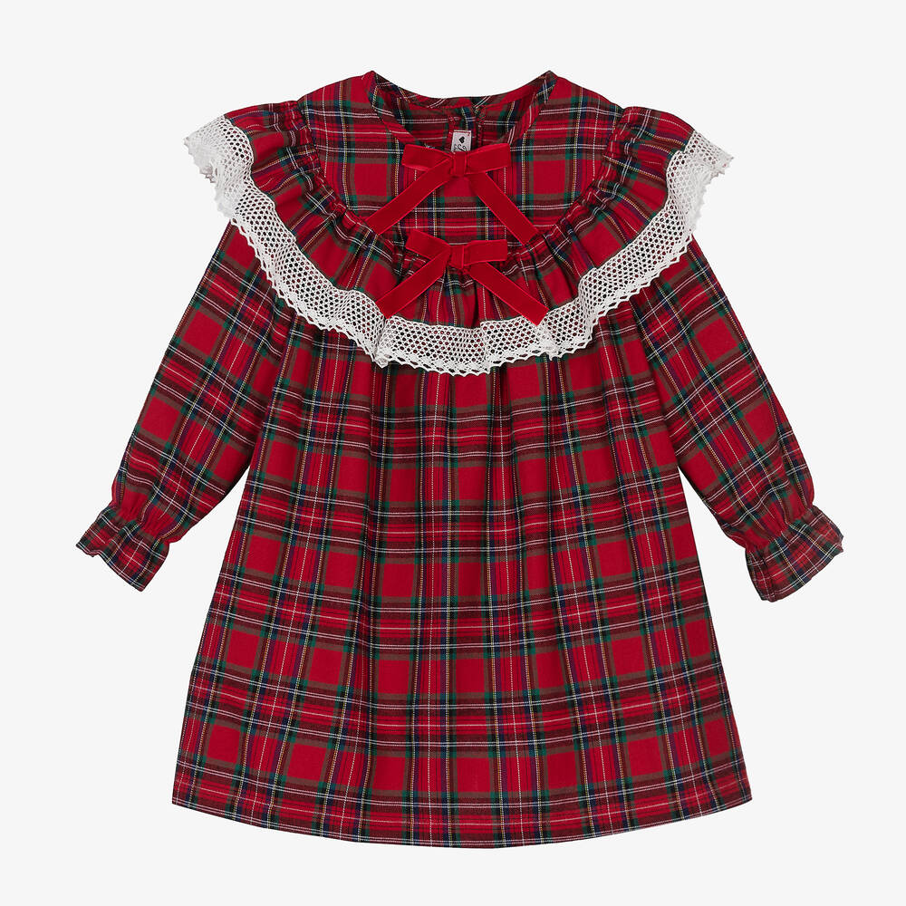 Phi Clothing - Girls Red Cotton Tartan Dress | Childrensalon