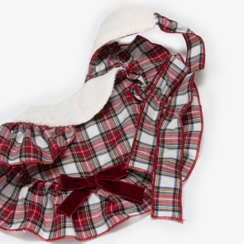 Phi Clothing-Girls Red Cotton Tartan Frill Bib with Velvet Bow | Childrensalon Outlet