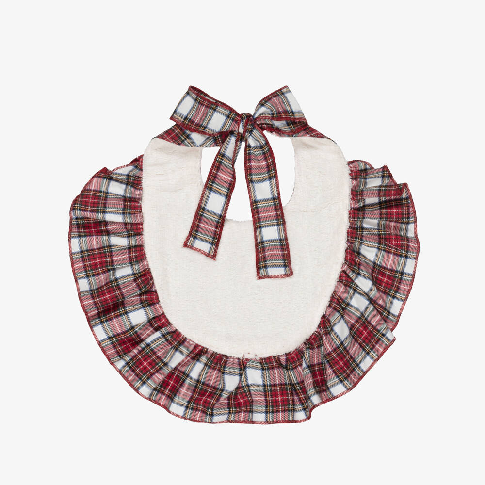 Phi Clothing-Girls Red Cotton Tartan Frill Bib with Velvet Bow | Childrensalon Outlet