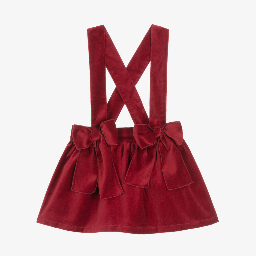 Phi Clothing - Girls Red Cotton Velvet Bow Skirt | Childrensalon