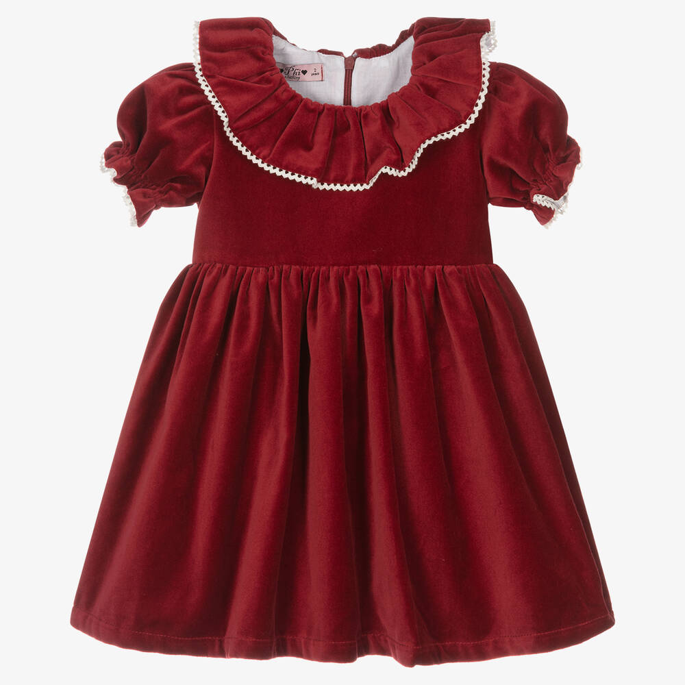 Phi Clothing - Girls Red Cotton Velvet Dress | Childrensalon