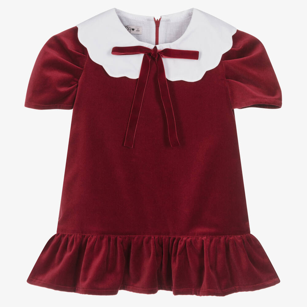 Phi Clothing - Girls Red Cotton Velvet Dress | Childrensalon