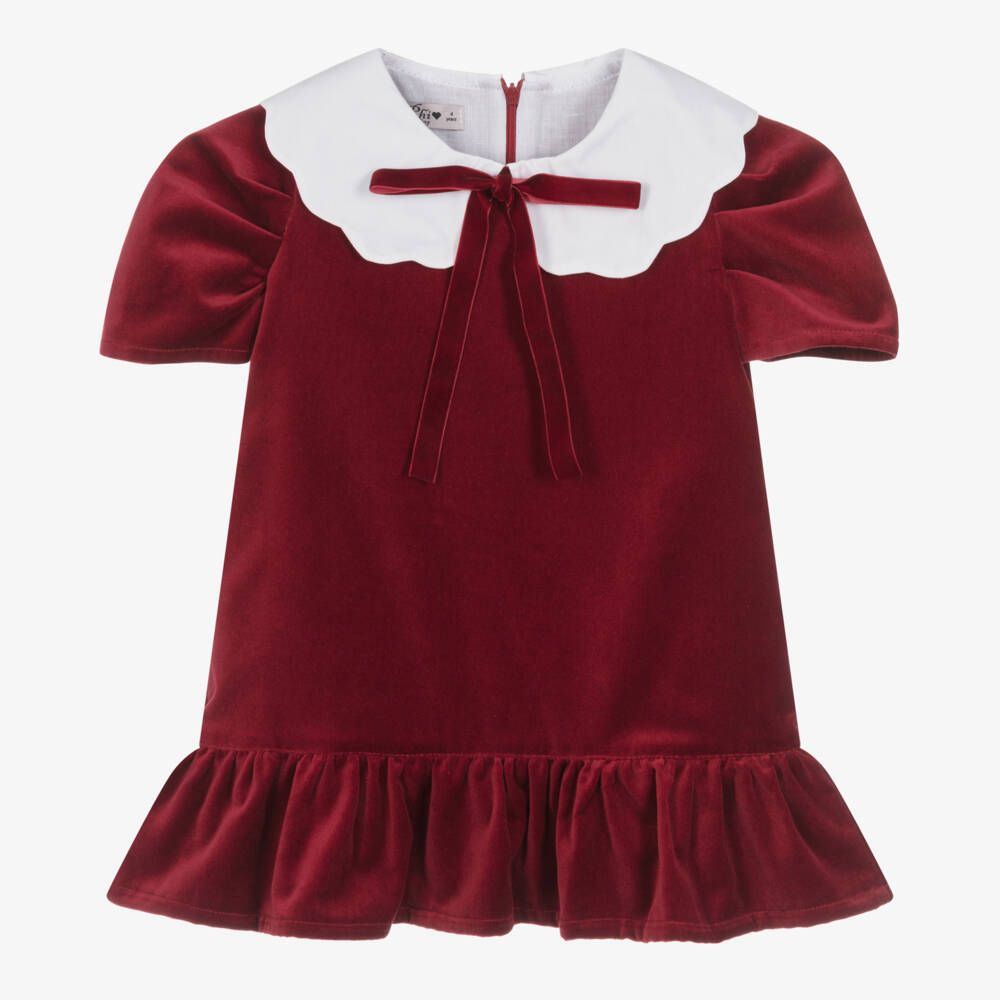 Phi Clothing-Girls Red Cotton Velvet Dress | Childrensalon Outlet