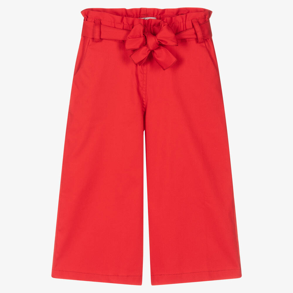 Phi Clothing - Girls Red Cotton Wide Leg Trousers | Childrensalon