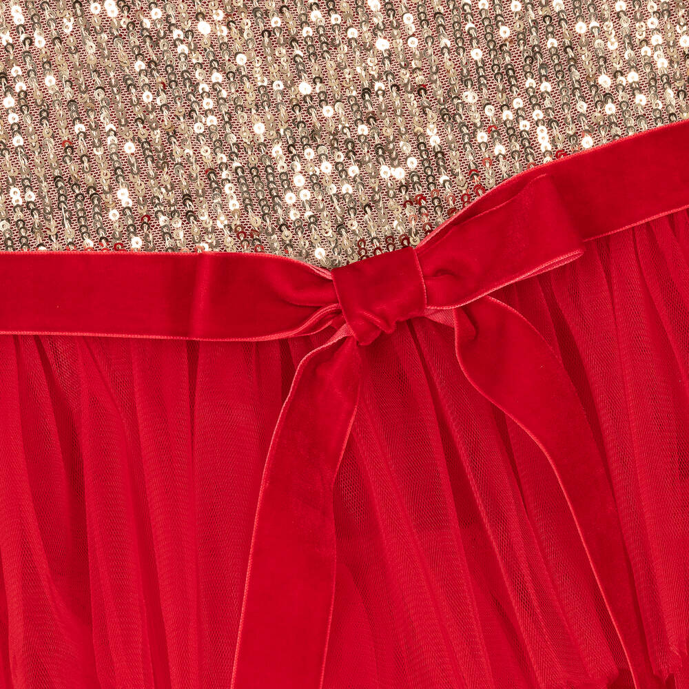 Phi Clothing-Красно-золотистое платье из тюля с пайетками | Childrensalon Outlet