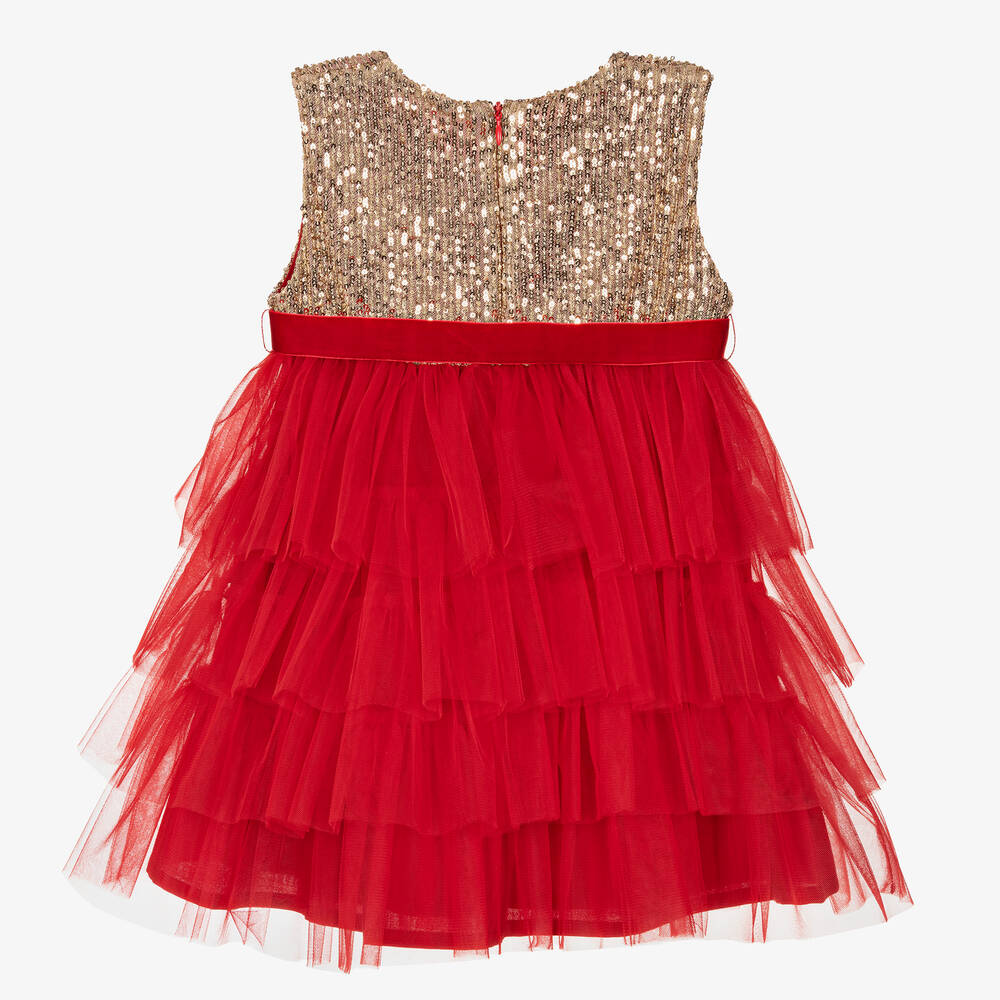 Phi Clothing-Красно-золотистое платье из тюля с пайетками | Childrensalon Outlet