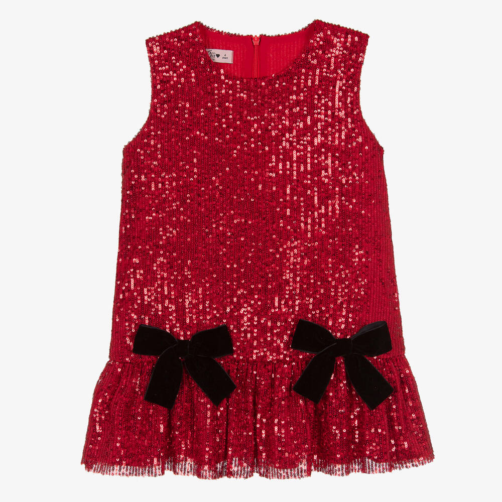 Phi Clothing-Girls Red Sequin Bow Dress | Childrensalon Outlet