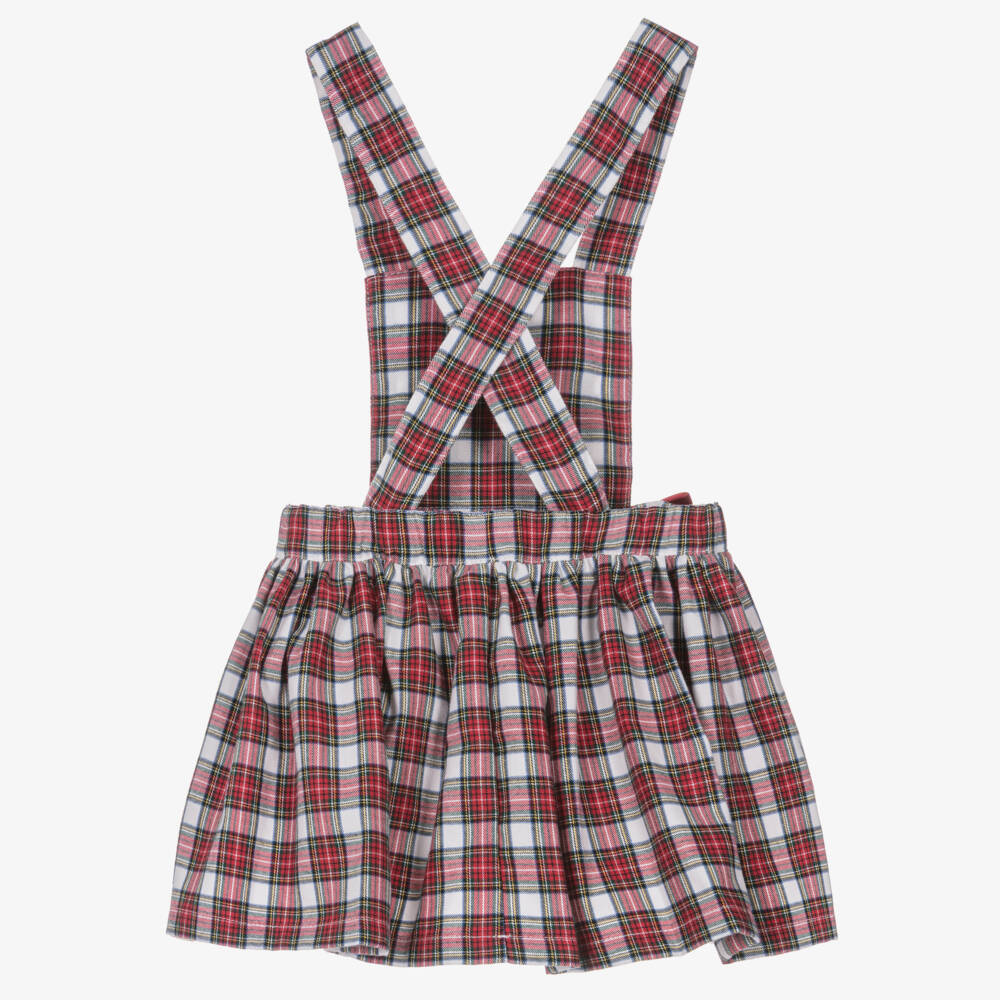 Phi Clothing-Girls Red Tartan Pinafore Dress with Velvet Bows | Childrensalon Outlet