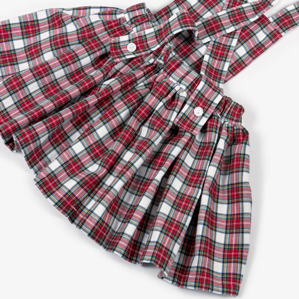 Phi Clothing-Girls Red Tartan Pinafore Dress with Velvet Bows | Childrensalon Outlet