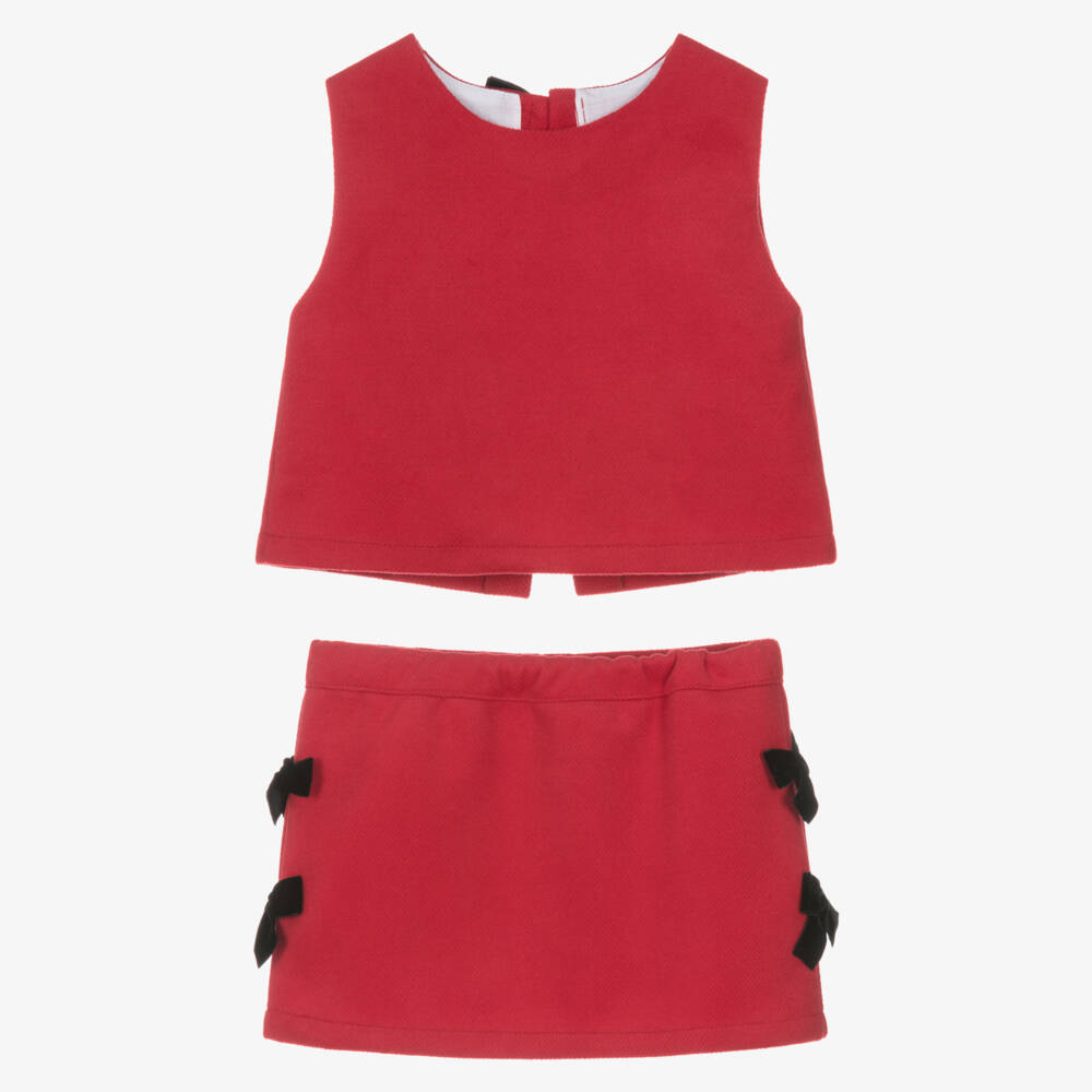 Phi Clothing-Girls Red Velvet Bow Skirt Set | Childrensalon Outlet
