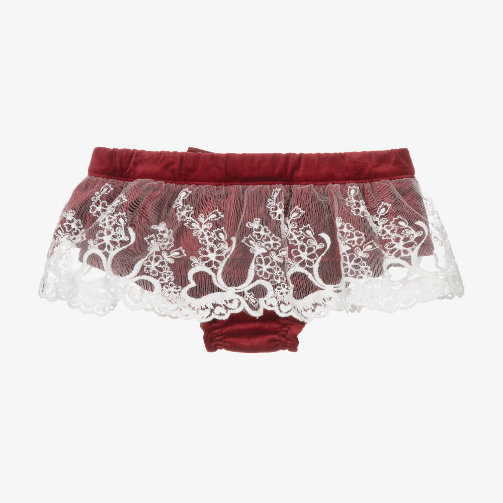 Phi Clothing - Girls Red Velvet & Lace Bloomer Shorts | Childrensalon