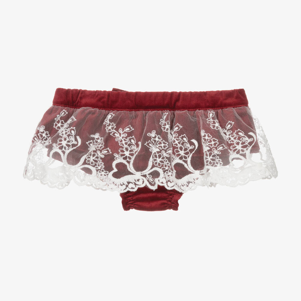 Phi Clothing - Bloomer rouge en velours et dentelle fille | Childrensalon