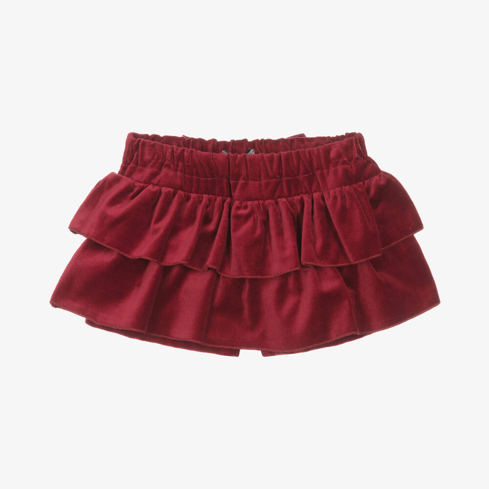 Phi Clothing - Jupe-short rouge en velours fille | Childrensalon