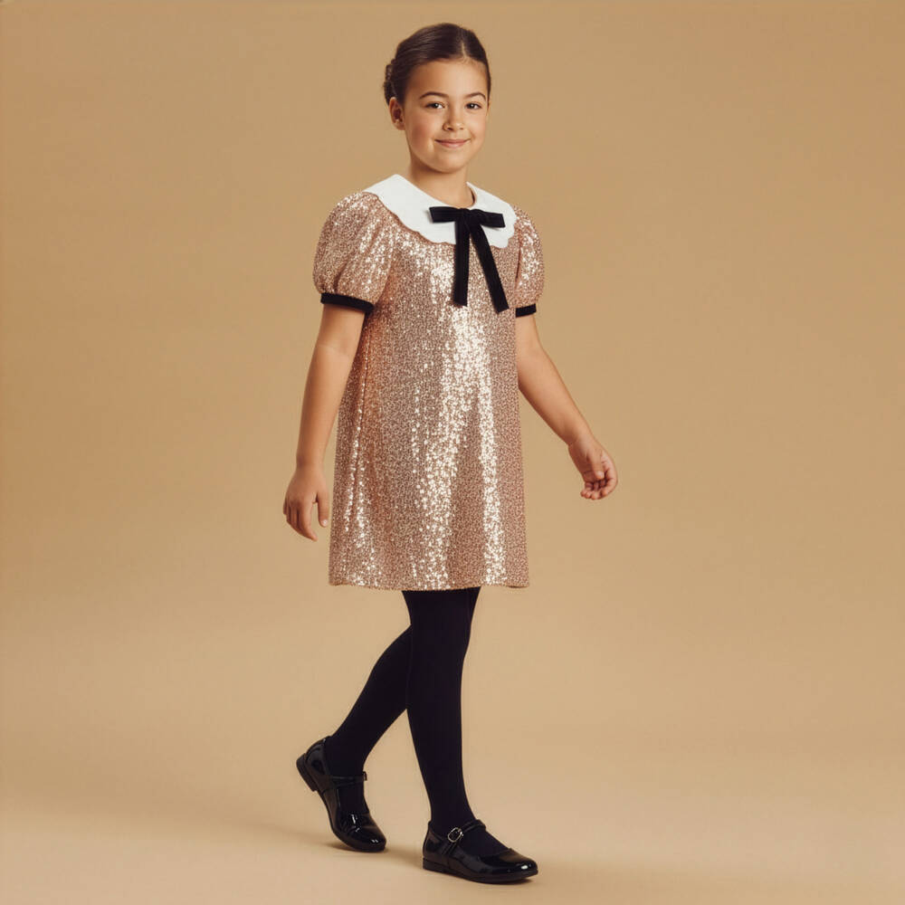 Phi Clothing-Girls Rose Gold Sequin Shift Dress | Childrensalon Outlet