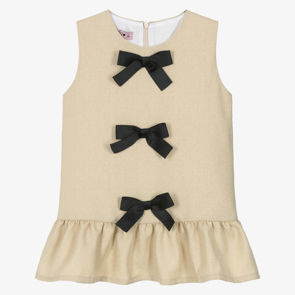 Phi Clothing-Эксклюзивное бежевое платье с бантом для девочек | Childrensalon Outlet