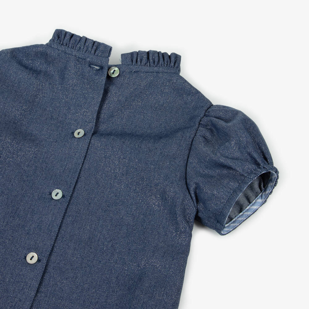 Phi Clothing-Girls Shimmering Blue Denim Top with Bow | Childrensalon Outlet