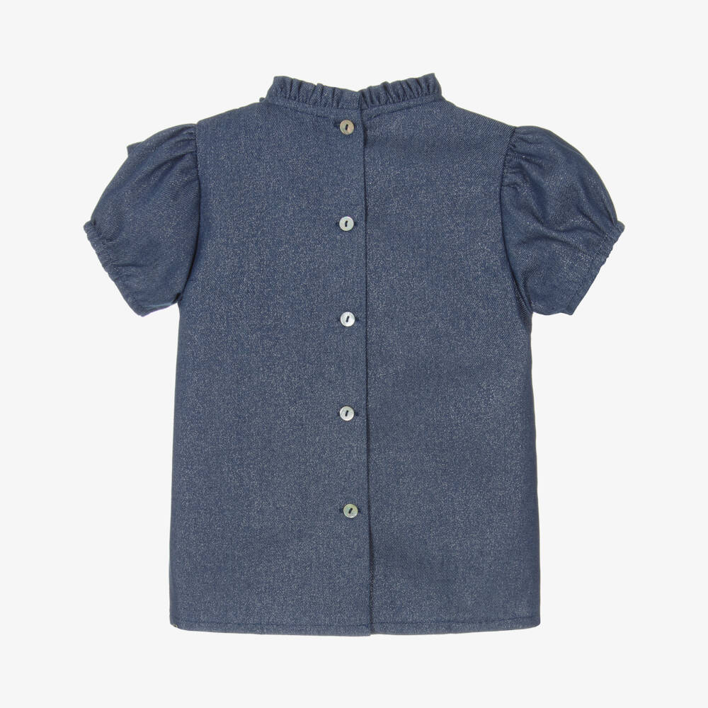 Phi Clothing-Girls Shimmering Blue Denim Top with Bow | Childrensalon Outlet