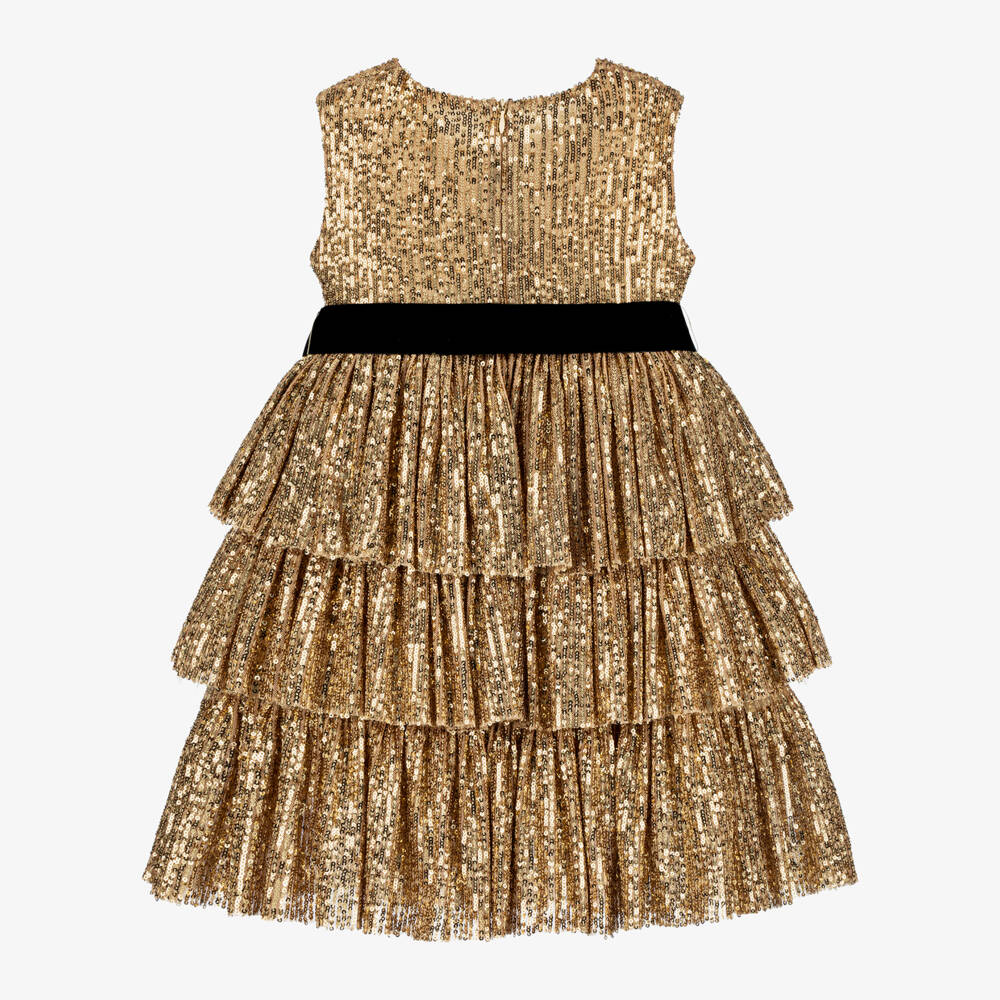 Phi Clothing-Золотое блестящее платье с пайетками для девочек | Childrensalon Outlet