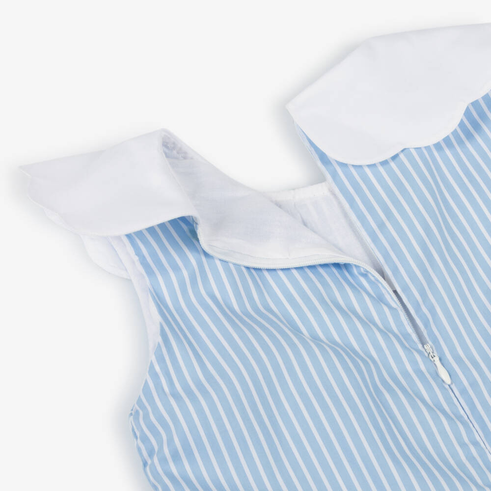 Phi Clothing-Girls Sky-Hued Striped Cotton Frock | Childrensalon Outlet