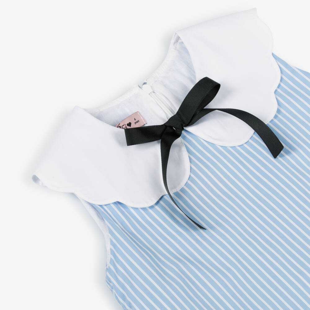Phi Clothing-Girls Sky-Hued Striped Cotton Frock | Childrensalon Outlet