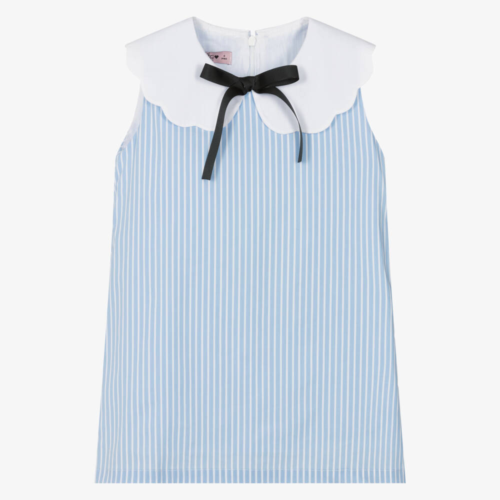 Phi Clothing-Girls Sky-Hued Striped Cotton Frock | Childrensalon Outlet