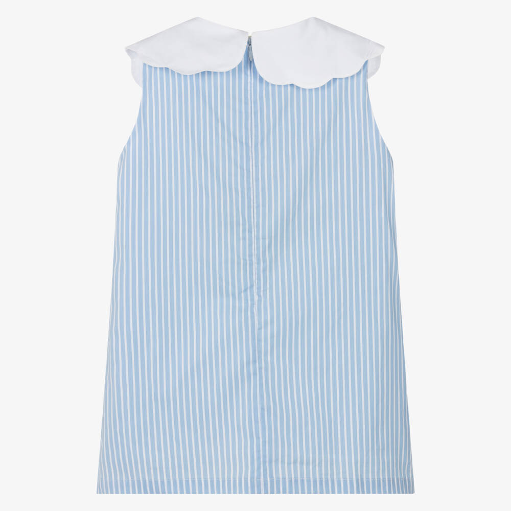 Phi Clothing-Girls Sky-Hued Striped Cotton Frock | Childrensalon Outlet