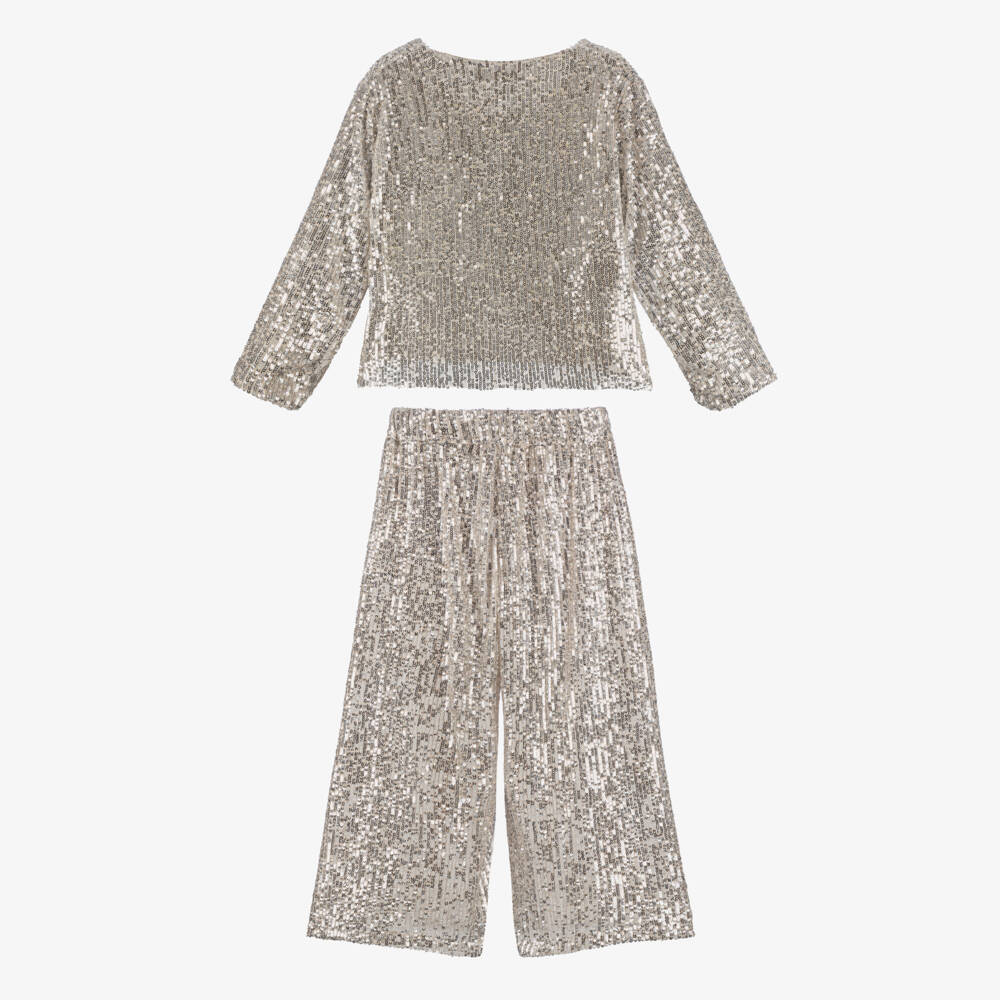 Phi Clothing-Girls Sparkling Beige Trousers Ensemble | Childrensalon Outlet