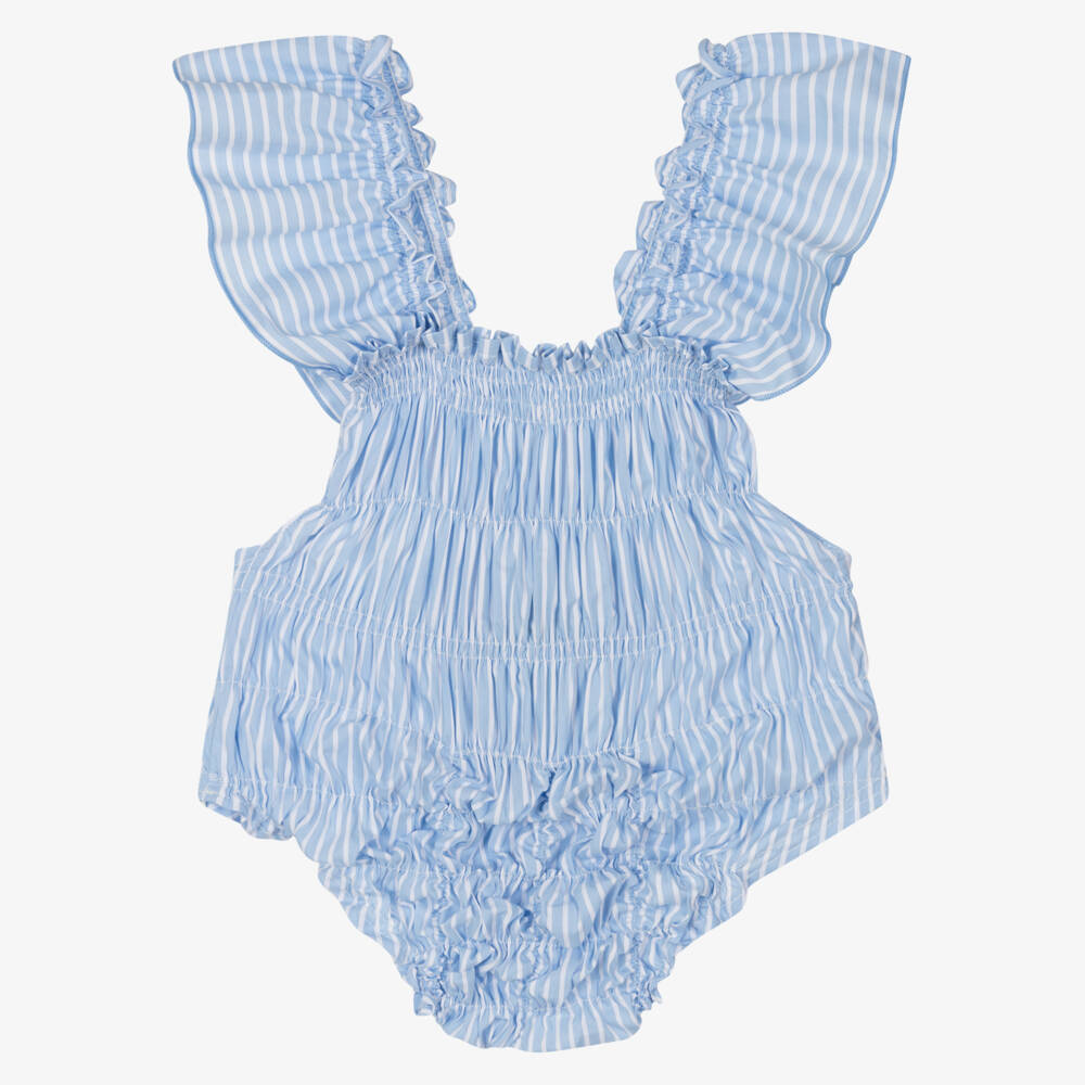 Phi Clothing-Girls Striped Shirred Ruffle Swimsuit | Childrensalon Outlet