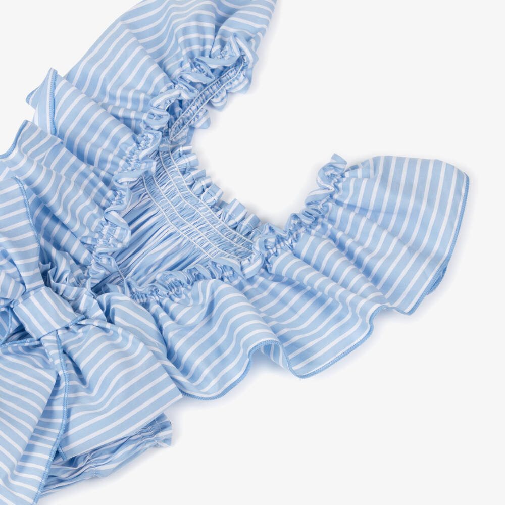 Phi Clothing-Girls Striped Shirred Ruffle Swimsuit | Childrensalon Outlet