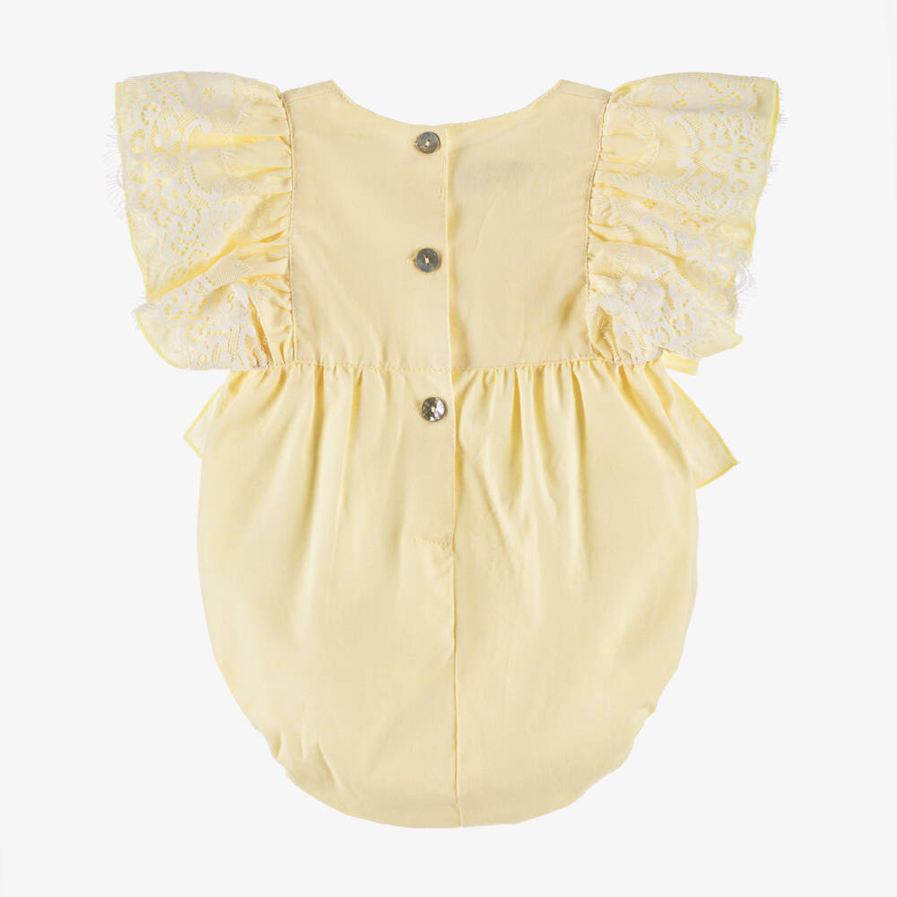 Phi Clothing-Girls Sunny Cotton Lace & Bow Romper | Childrensalon Outlet