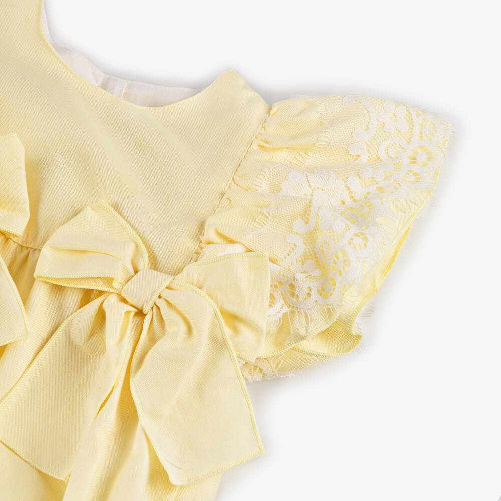 Phi Clothing-Girls Sunny Cotton Lace & Bow Romper | Childrensalon Outlet