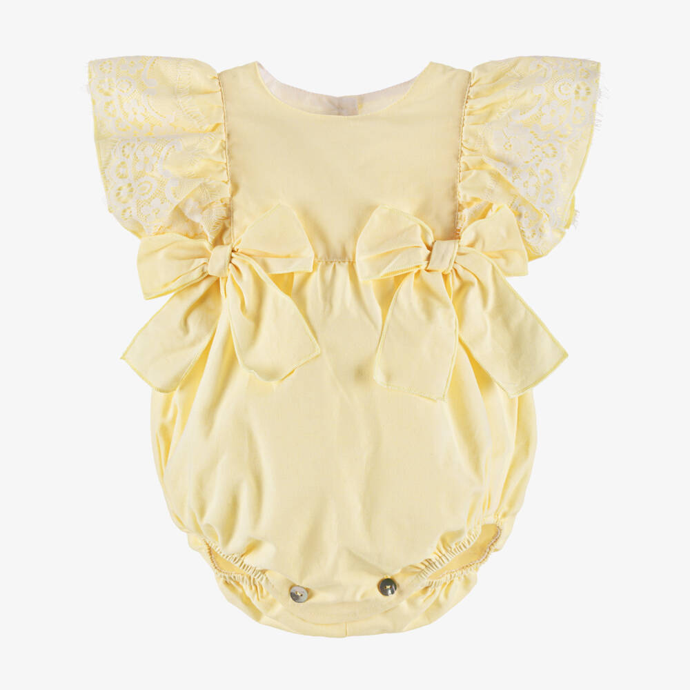 Phi Clothing-Girls Sunny Cotton Lace & Bow Romper | Childrensalon Outlet