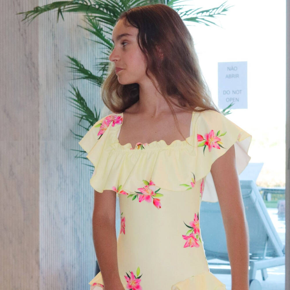 Phi Clothing-Купальник с рюшами и цветочным принтом для девочек | Childrensalon Outlet