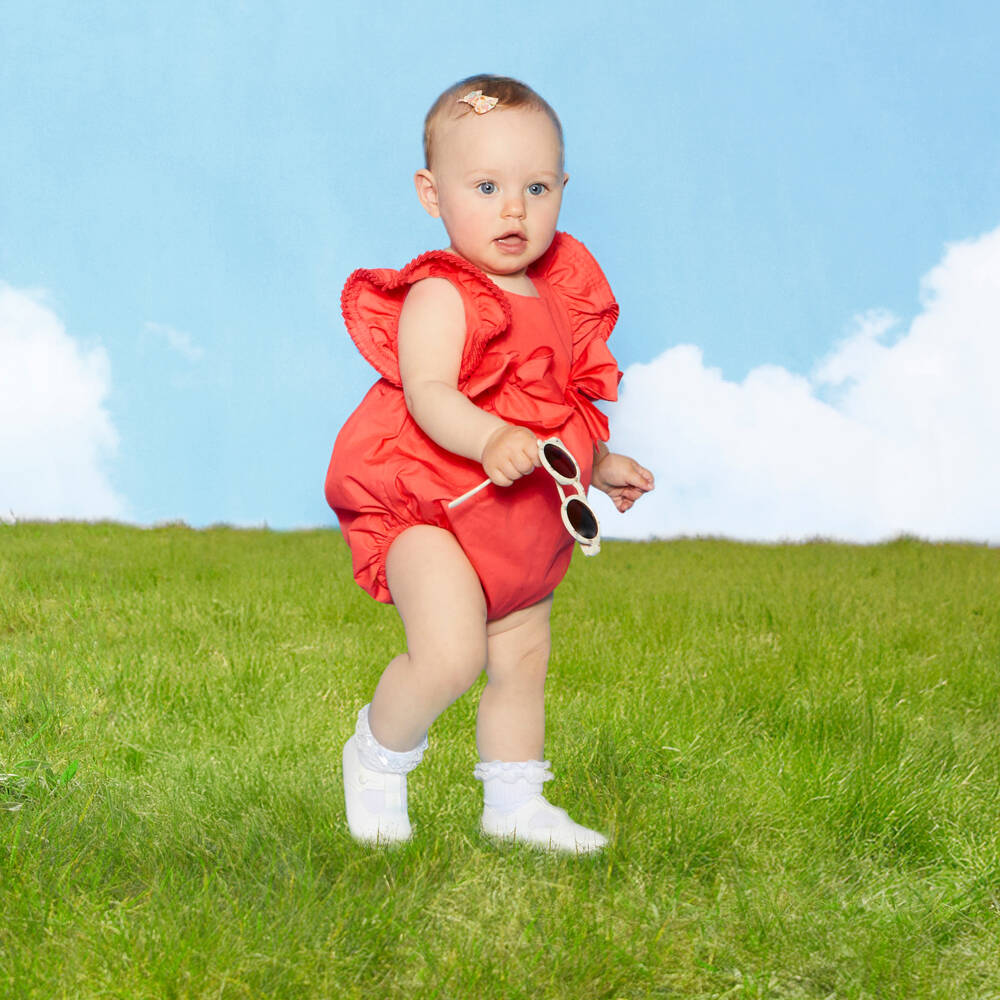 Phi Clothing-جمبسوت قطن برتقالي للبنات مع فيونكة | Childrensalon Outlet