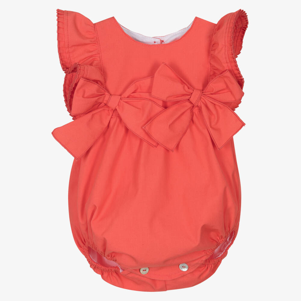 Phi Clothing-Girls Tangerine Cotton Bow Romper | Childrensalon Outlet