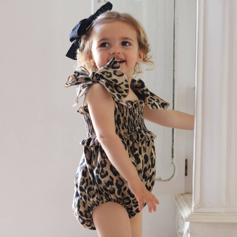 Phi Clothing-Girls Tawny Leopard Cotton Romper | Childrensalon Outlet