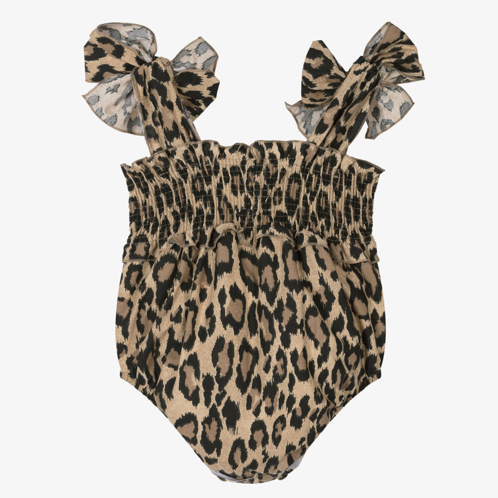 Phi Clothing-Girls Tawny Leopard Cotton Romper | Childrensalon Outlet