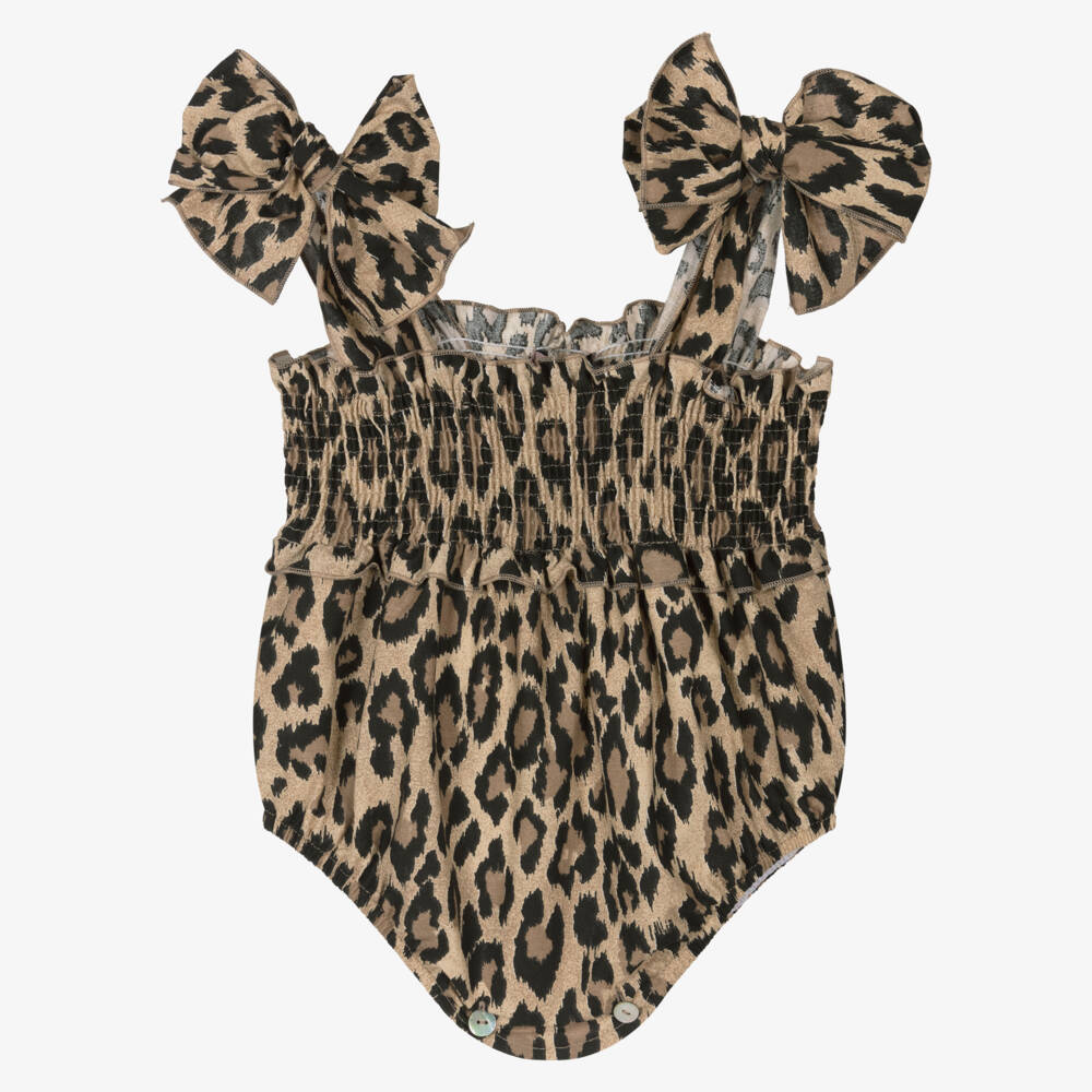Phi Clothing-Girls Tawny Leopard Cotton Romper | Childrensalon Outlet