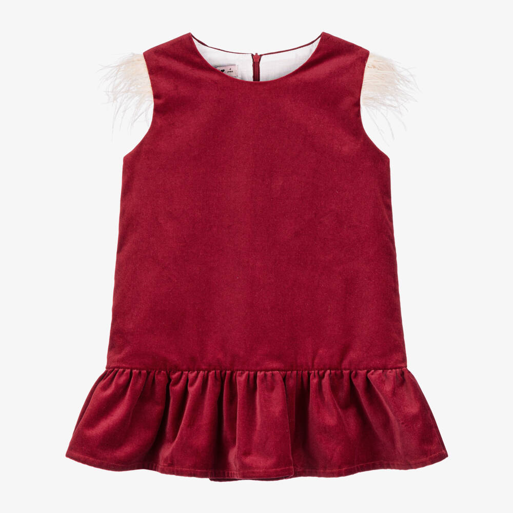 Phi Clothing-Girls Velour Dress with Feather Trim | Childrensalon Outlet