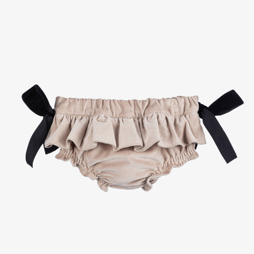 Phi Clothing-Girls Velvet Beige Bloomer Shorts | Childrensalon Outlet