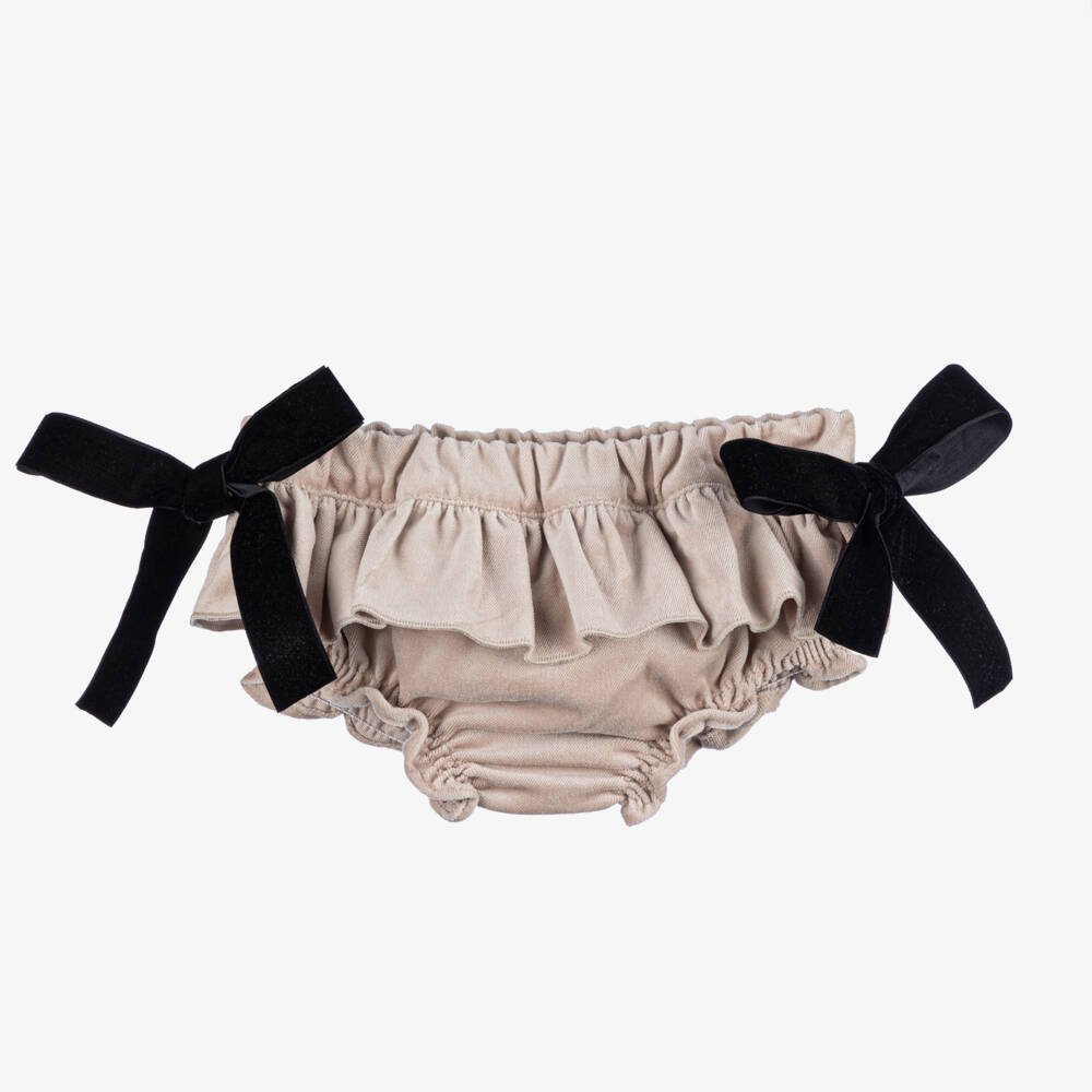 Phi Clothing-Girls Velvet Beige Bloomer Shorts | Childrensalon Outlet