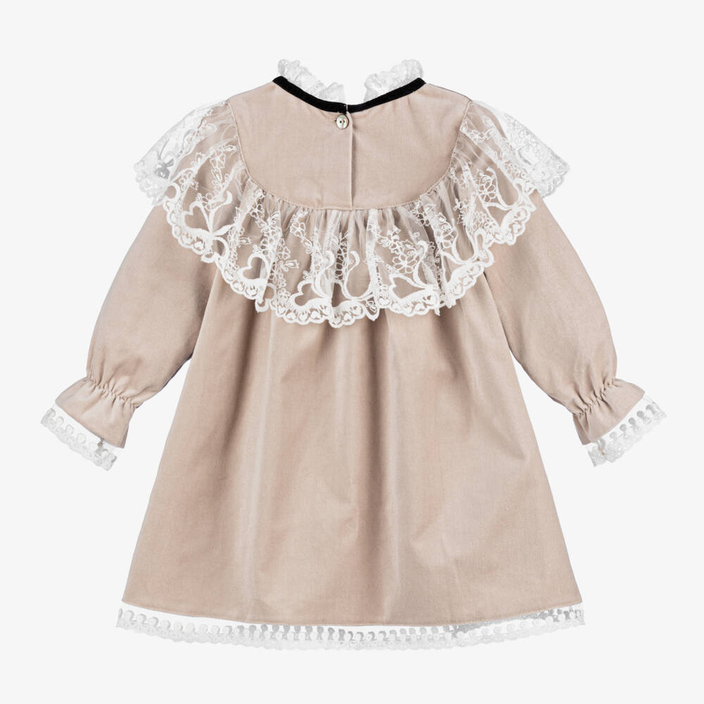 في كلودينغ-فستان قطن مخمل لون بيج | Childrensalon Outlet