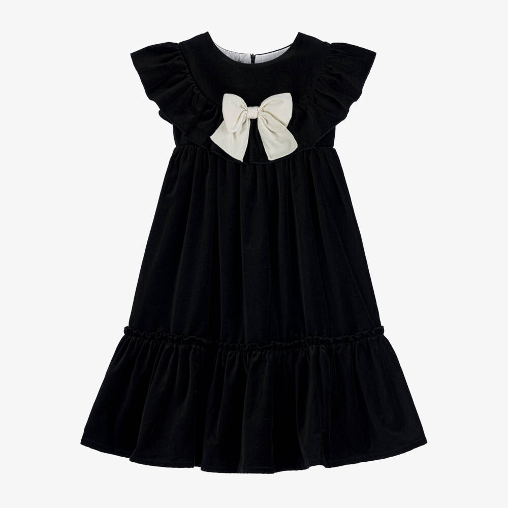 Phi Clothing-فستان بفيونكة قطيفة لون أسود | Childrensalon Outlet