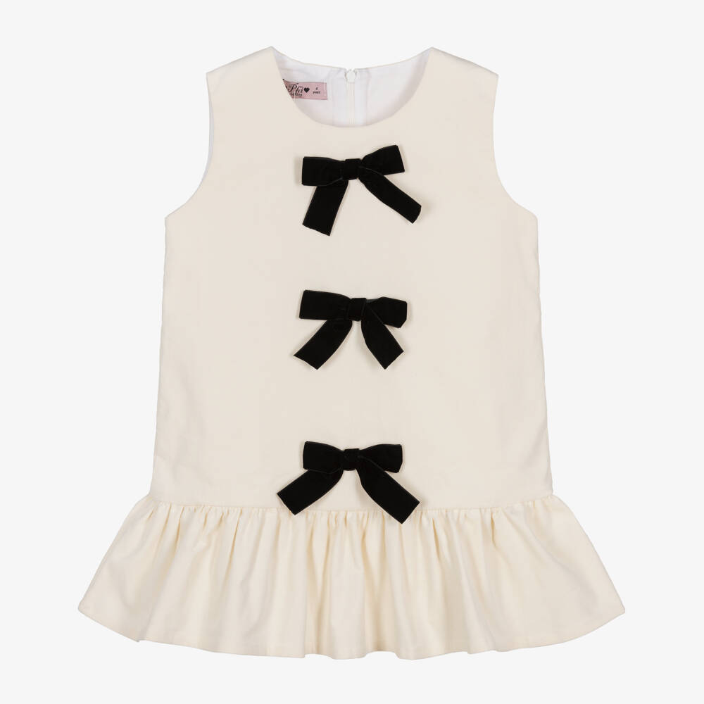 Phi Clothing-Girls Velvet Ivory Bow Frock | Childrensalon Outlet