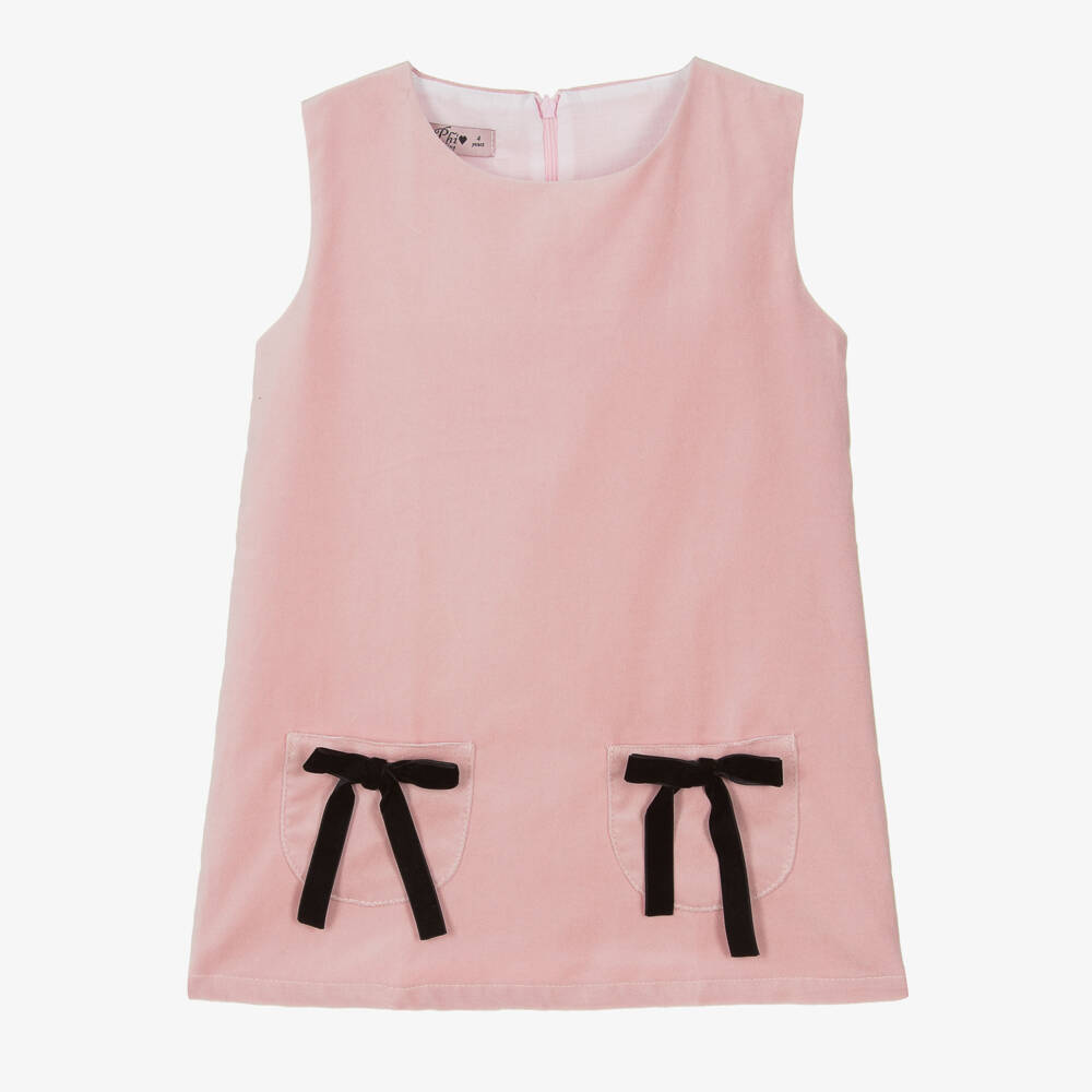 Phi Clothing-Girls Velvet Pink Bow Dress | Childrensalon Outlet