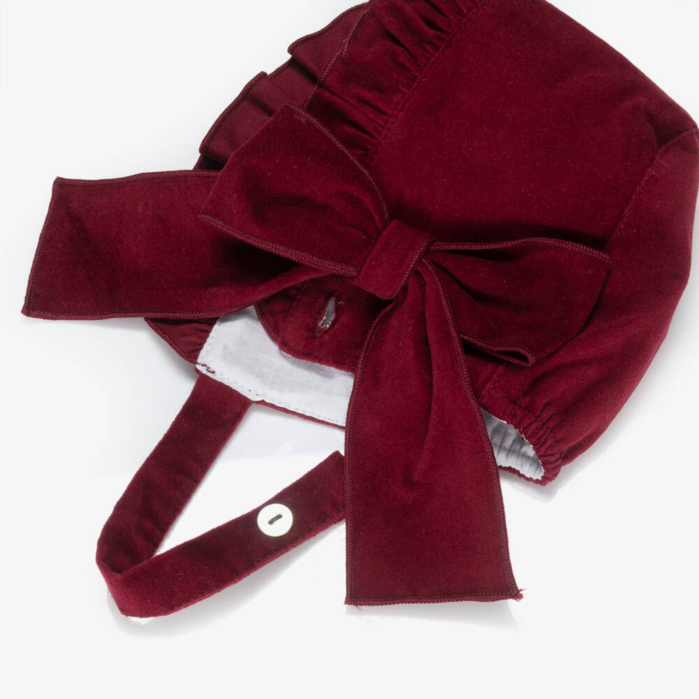 Phi Clothing-Girls Velvet Ruffle Bonnet Red | Childrensalon Outlet