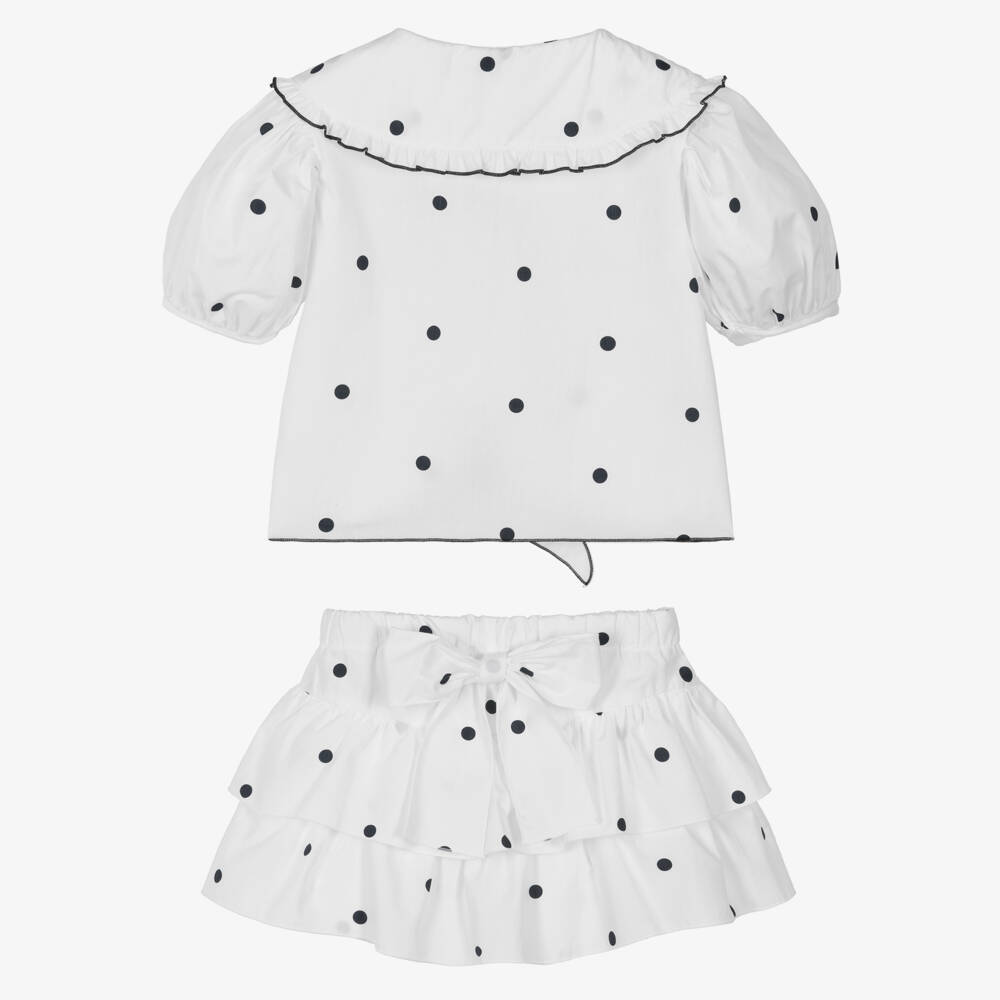 Phi Clothing-Girls White & Black Polka Dot Blouse & Skort Set | Childrensalon Outlet