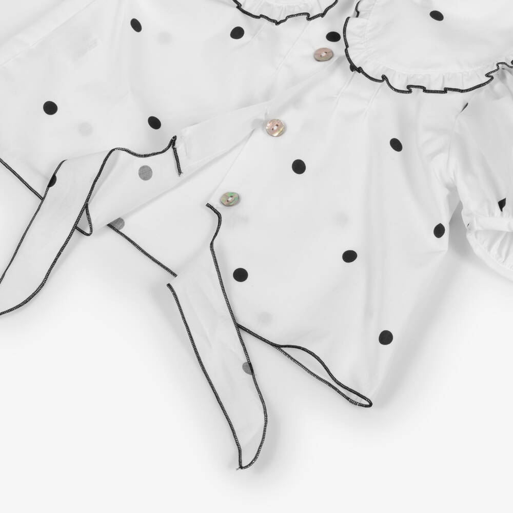 Phi Clothing-Girls White & Black Polka Dot Blouse & Skort Set | Childrensalon Outlet