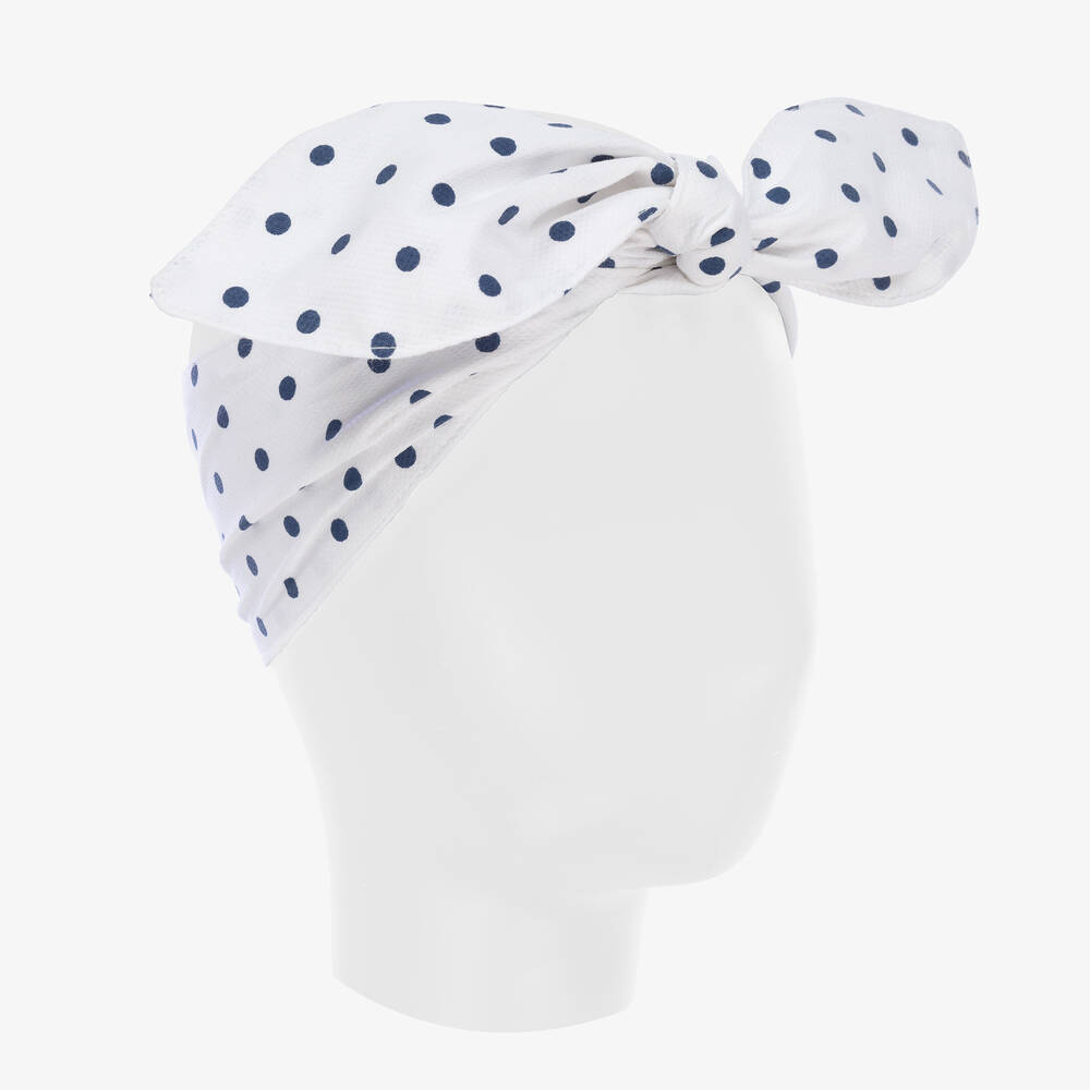 Phi Clothing-Girls White & Blue Polka Dot Headband | Childrensalon Outlet